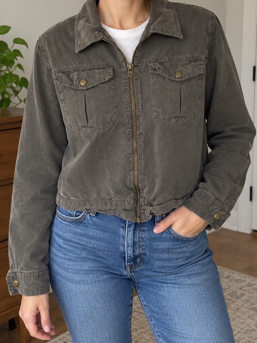 Mossimo Supply Co. Olive Green Zip-Up Utility Jacket